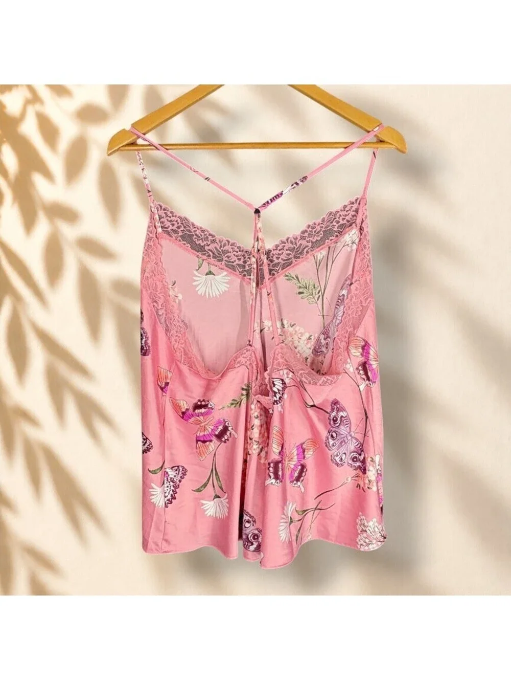 Joyspun Cami Top Women 2X Plus Pink Floral Lace V-Neck Sleeveless Sleepwear